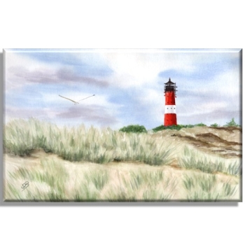 Leinwand 40 x 30 cm Keilrahmen Canvas-Leinen Aquarell Kunst Maritim Druck Kunstdruck Leuchtturm Hörnum Sylt Nordsee Meer Strand Dünen